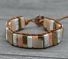 Image of Chakra Bracelet Jewelry Handmade Multi Color Natural Stone Tube Beads Leather Wrap Bracelet Couples Bracelets Creative Gifts