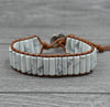 Image of Chakra Bracelet Jewelry Handmade Multi Color Natural Stone Tube Beads Leather Wrap Bracelet Couples Bracelets Creative Gifts