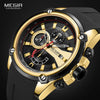 Image of MEGIR Men's Quartz Watches Silicone Strap Leisure Sports Chronograph Wristwatch for Man Clock Relogios Masculino 2086 Gold Black