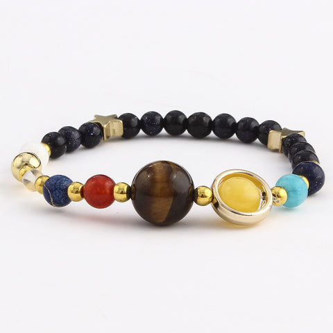 Fashion Universe Galaxy the Eight Planets Solar System Guardian Star Natural Stone Beads Bracelet Bangle