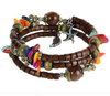 Image of National vintage wooden bracelet of buddhist beads shell hanging starfish leaf wood bracelet female style wooden bead bracelet