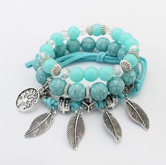 Europe and America retro life tree leaves multi-layer bracelet female hand-made glass beads