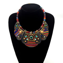Fashion ethnic style Exaggerated personality rice beads ceramic hollow alloy necklace