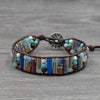 Image of Chakra Bracelet Jewelry Handmade Multi Color Natural Stone Tube Beads Leather Wrap Bracelet Couples Bracelets Creative Gifts
