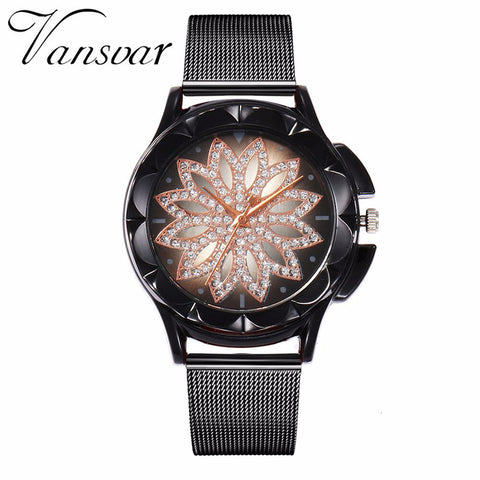 Fashion Women Rose Gold Flower Rhinestone Wrist Watches Luxury Quartz