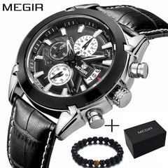 Megir Top Brand Sport Watch Mens Watches Chronograph Fashion Luxury Leather Band Men's Wrist Watches Quartz Cock Men sale 2020