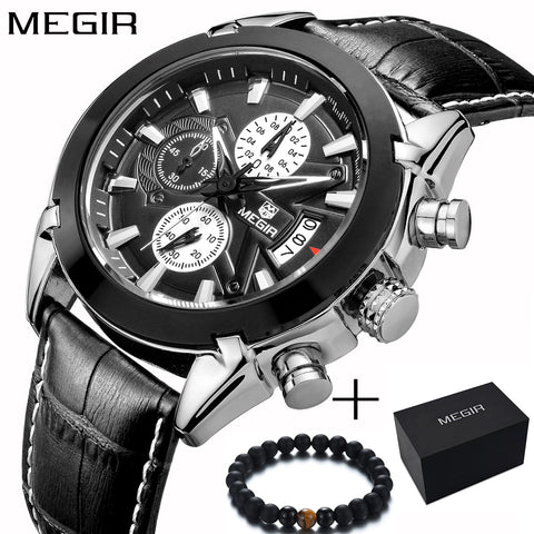 Megir Top Brand Sport Watch Mens Watches Chronograph Fashion Luxury Leather Band Men's Wrist Watches Quartz Cock Men sale 2020