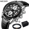 Image of Megir Top Brand Sport Watch Mens Watches Chronograph Fashion Luxury Leather Band Men's Wrist Watches Quartz Cock Men sale 2020