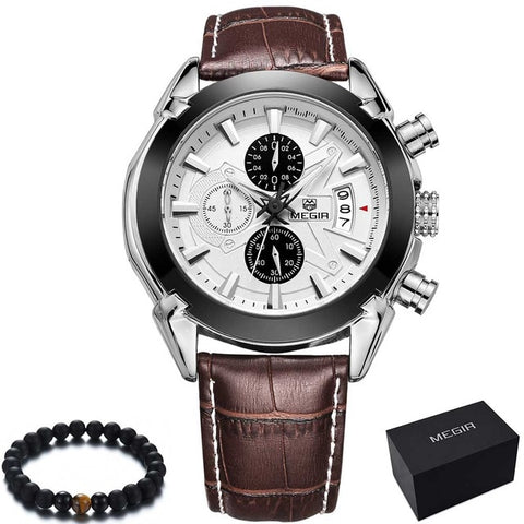 Megir Top Brand Sport Watch Mens Watches Chronograph Fashion Luxury Leather Band Men's Wrist Watches Quartz Cock Men sale 2020