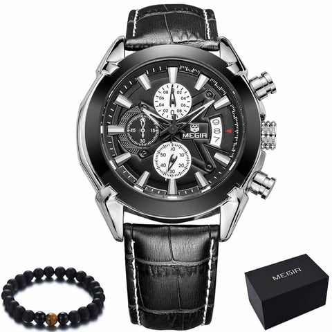 Megir Top Brand Sport Watch Mens Watches Chronograph Fashion Luxury Leather Band Men's Wrist Watches Quartz Cock Men sale 2020